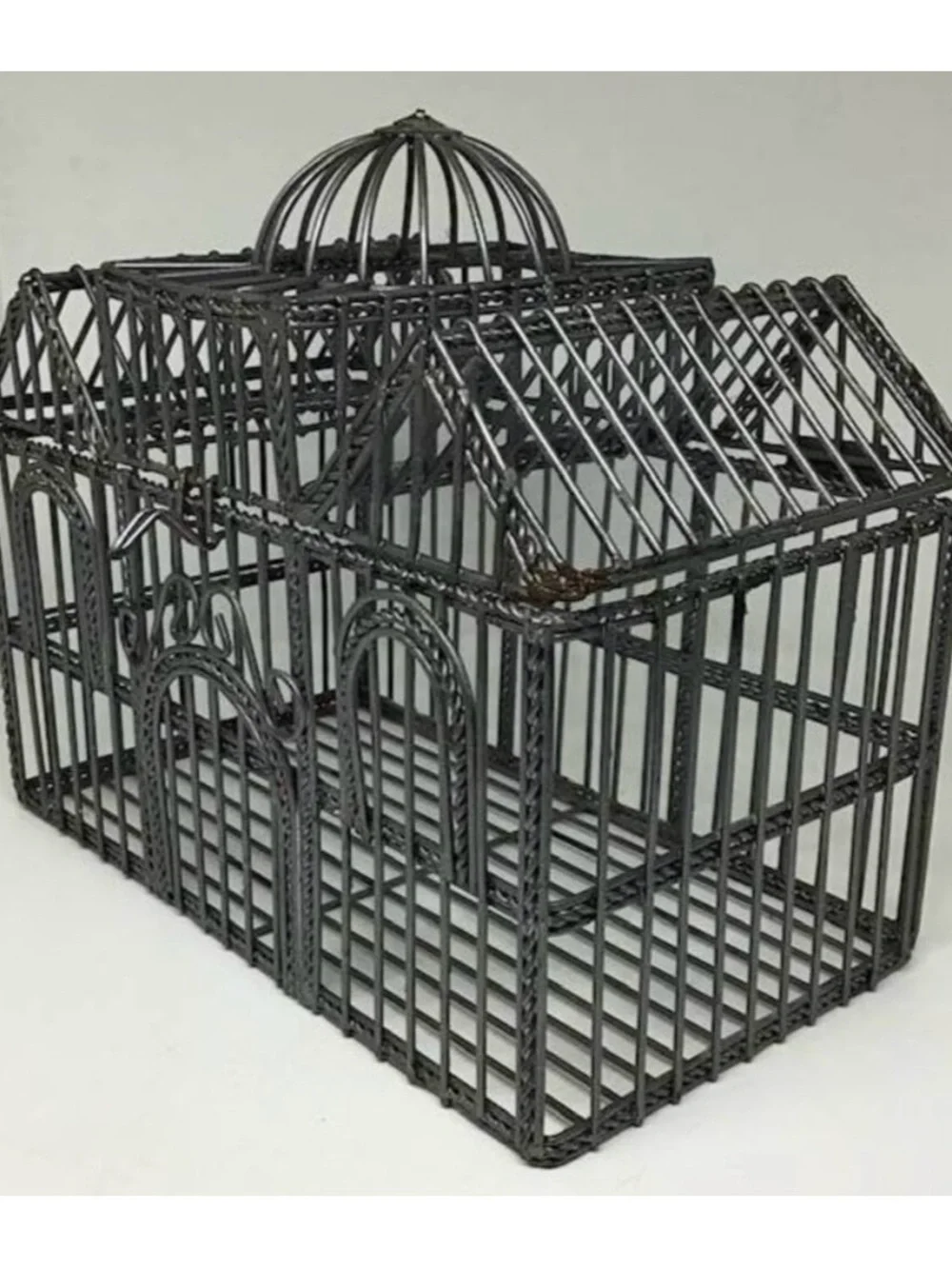 Ornate Gray Decorative Metal Birdcage Centerpiece